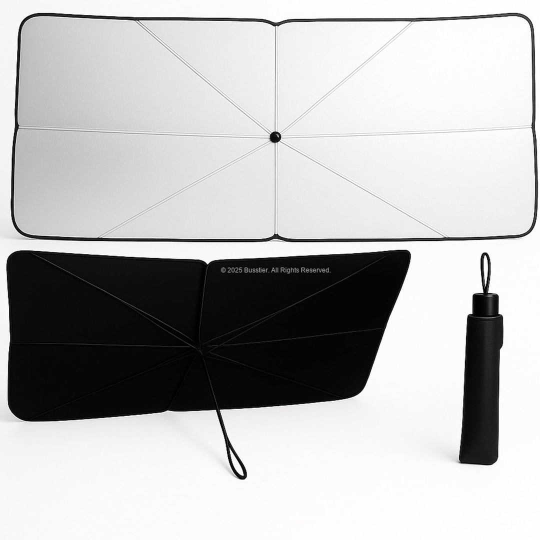 Busstier Katlanabilir Şemsiye Tipi Araba Ön Cam Güneşliği 130 x 80 cm Araçlarla Uyumlu, Taşınabilir ve Kolay Kurulumlu
